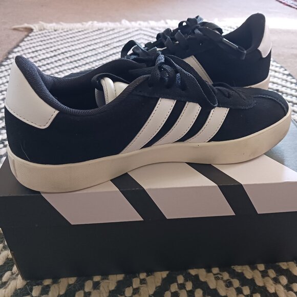 ADIDAS VL Court 3.0 Black & White Suede Sneakers Womens Size 8.5 - Picture 2 of 5